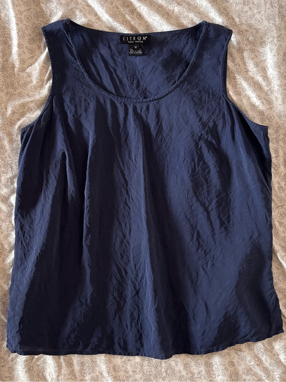 Citron Linen/Silk Navy Tank